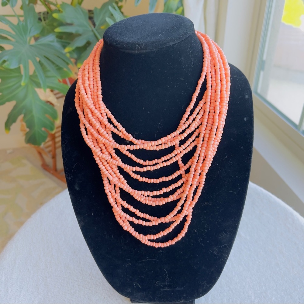 Vintage Gold Plated With Coral Pink Glass Breads Necklace